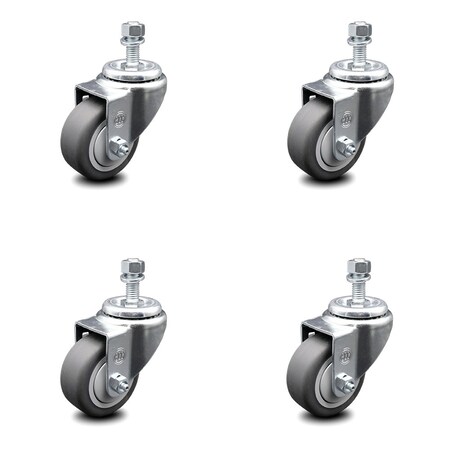 Service Caster 3 Inch Thermoplastic Rubber Wheel Swivel 1/2 Inch Threaded Stem Caster Brake, 2PK SCC-TS20S314-TPRB-121315-2-TLB-2